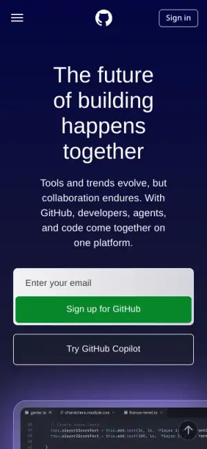 GitHub — mobile interface