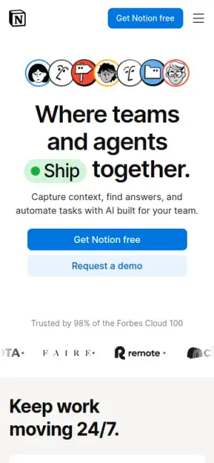 Notion — mobile interface