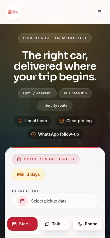 RoveRide Rentals mobile interface