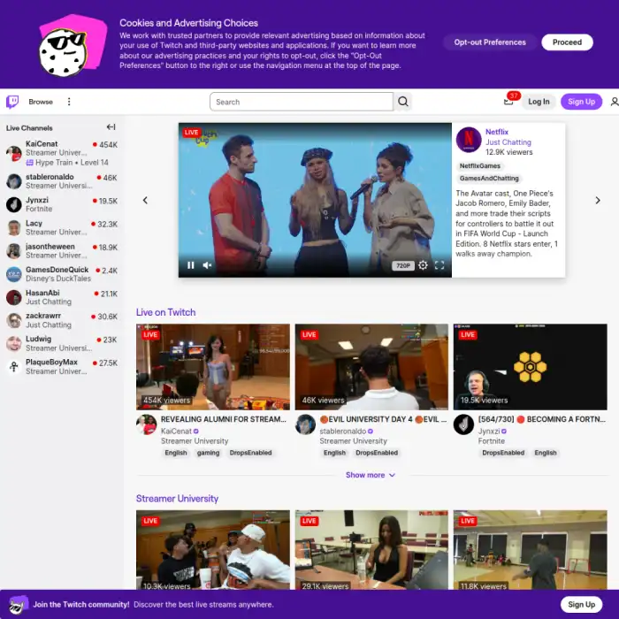 Twitch — desktop interface