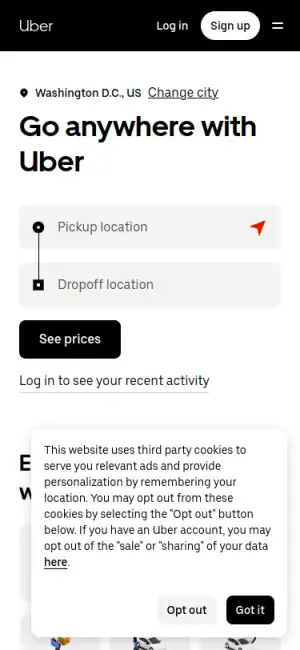 Uber — mobile interface